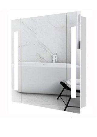 discount Warmiehomy Illuminated Bathroom Mirror Cabinet with Light Mirrored Cabinets with Shaver Socket Demister LED Light for Makeup Cosmetic Shaver Charging Wall Mounted 64 x 60 cm 