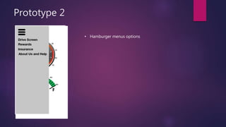 Prototype 2
• Hamburger menus options
 