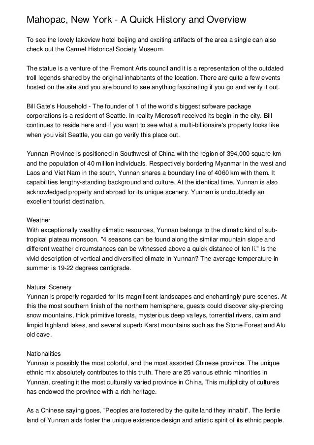 Mahopac, New York A Quick History and Overview