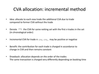 CVA allocation: incremental method
• Idea: allocate to each new trade the additional CVA due to trade
compared to former C...