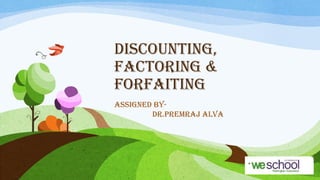 DISCOUNTING,
FACTORING &
FORFAITING
ASSIGNED BYDR.PREMRAJ ALVA

 