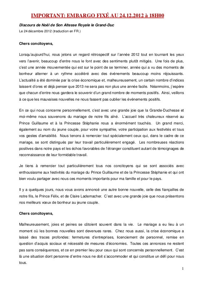 Discours de Noël Grand Duc Henri 2012 FR wort.lu