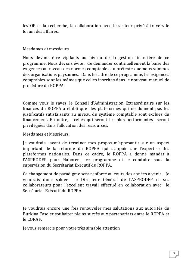 Discours du president du ROPPA lors du lancement du projet semence