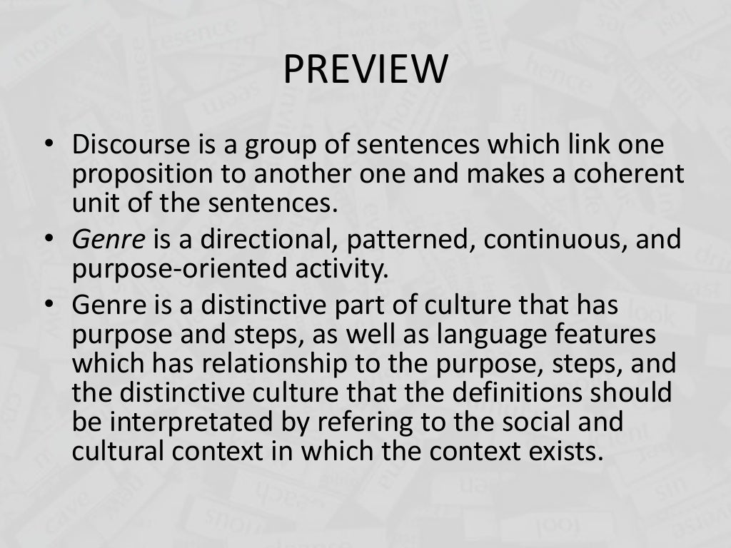 Discourse and Genre (the relationship between discourse and genre)
