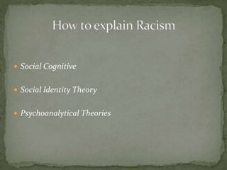  Social Cognitive
 Social Identity Theory
 Psychoanalytical Theories
 