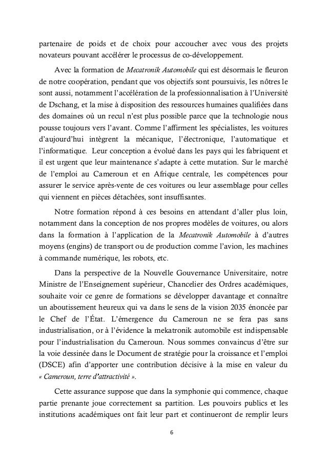 Discours d'inauguration de la filière Mécatronique Automobile