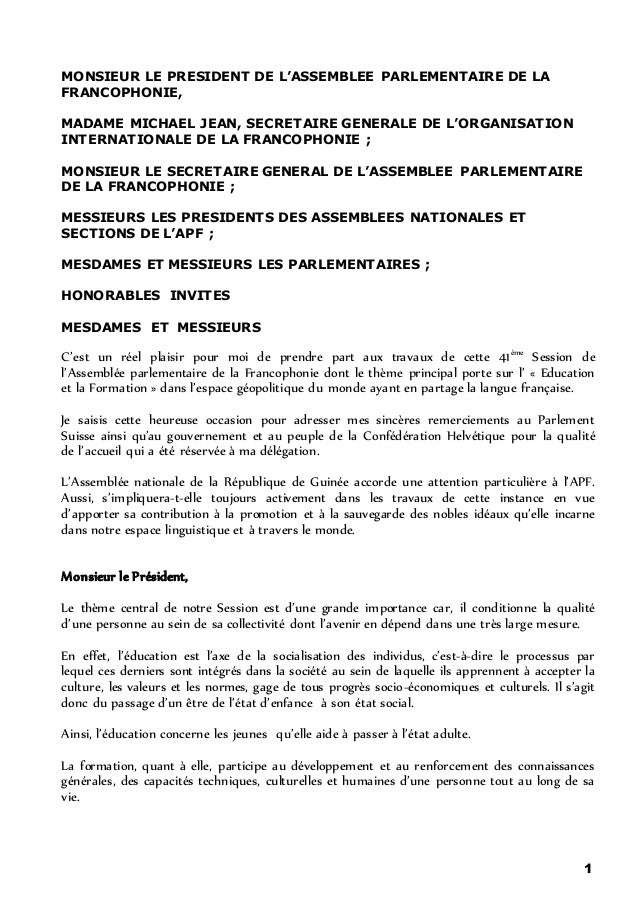 Discours intégral du chef du parlement guinéen à la 41ème session de