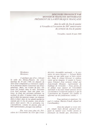 Discours Mitterrand Serment Jeu De Paume