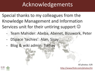  Using social media to enhance research discoverability: Experiences of the International Livestock Research Institute