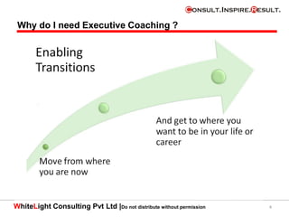 WhiteLight Consulting Pvt Ltd |Do not distribute without permission 4
Why do I need Executive Coaching ?
 