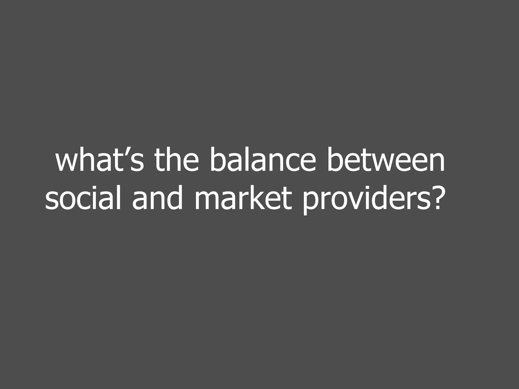 what’s the balance between social and market providers?  