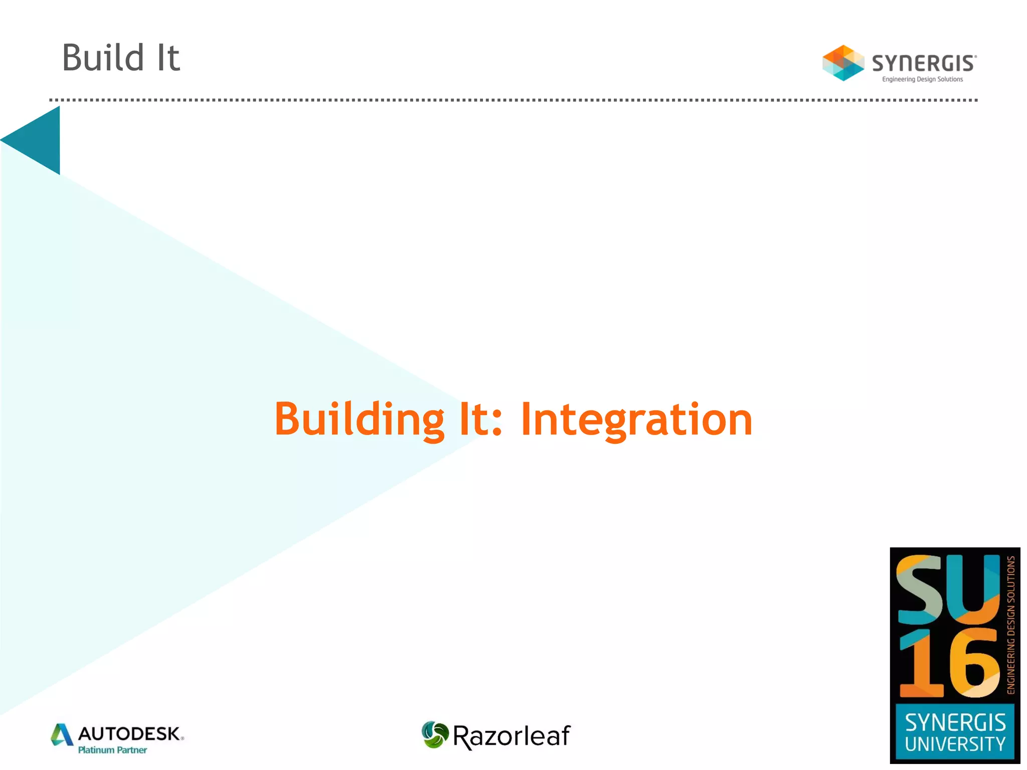 Building It: Integration
Build It
 