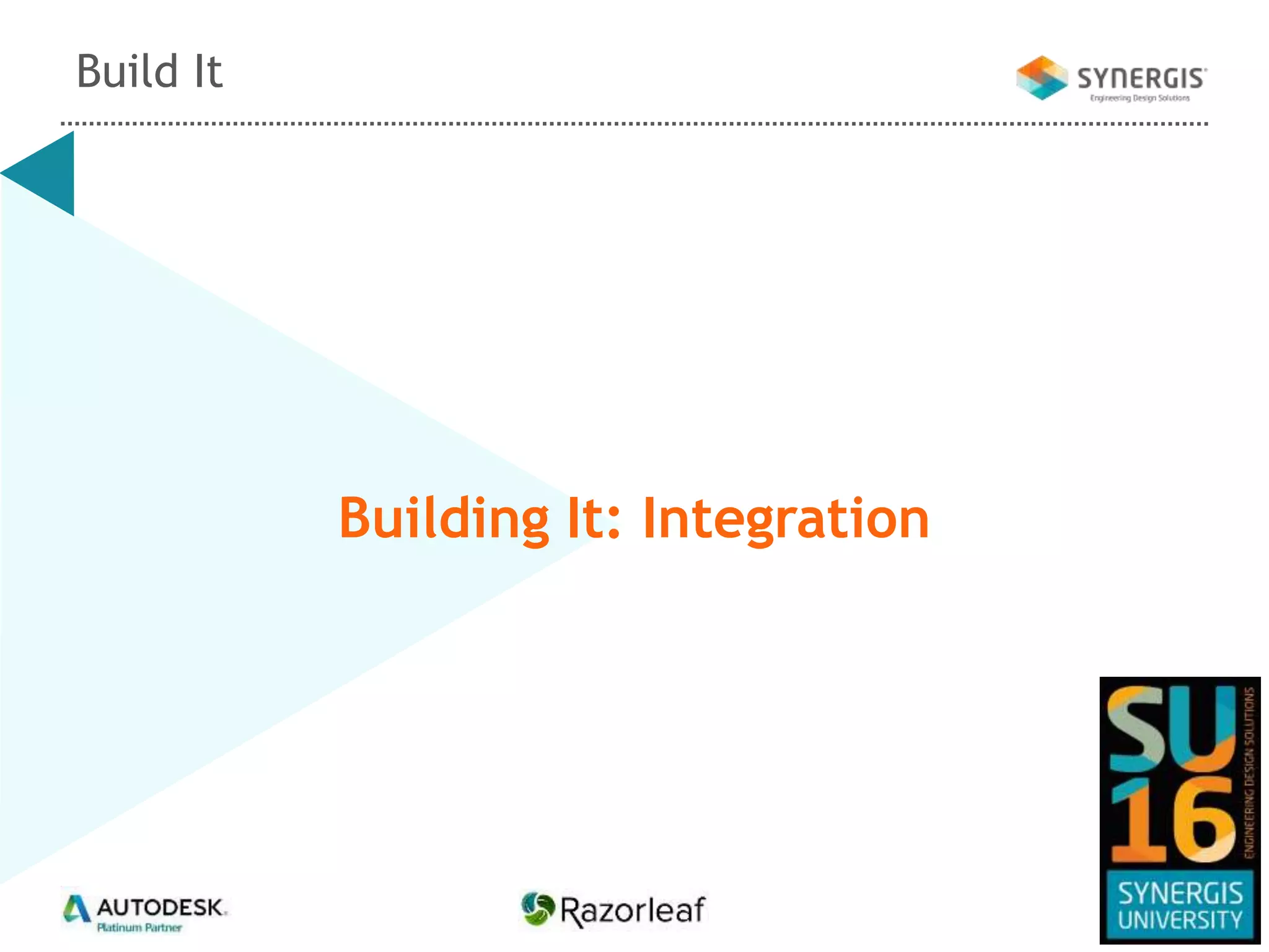 Building It: Integration
Build It
 