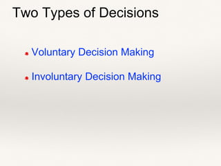 Two Types of Decisions
Voluntary Decision Making
Involuntary Decision Making
 