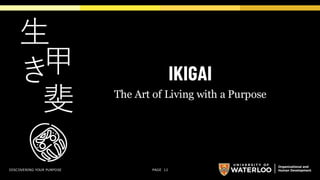 The Art of Living with a Purpose
IKIGAI
DISCOVERING YOUR PURPOSE PAGE 12
生
き
甲
斐
 