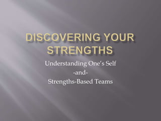 Understanding One’s Self
-and-
Strengths-Based Teams
 