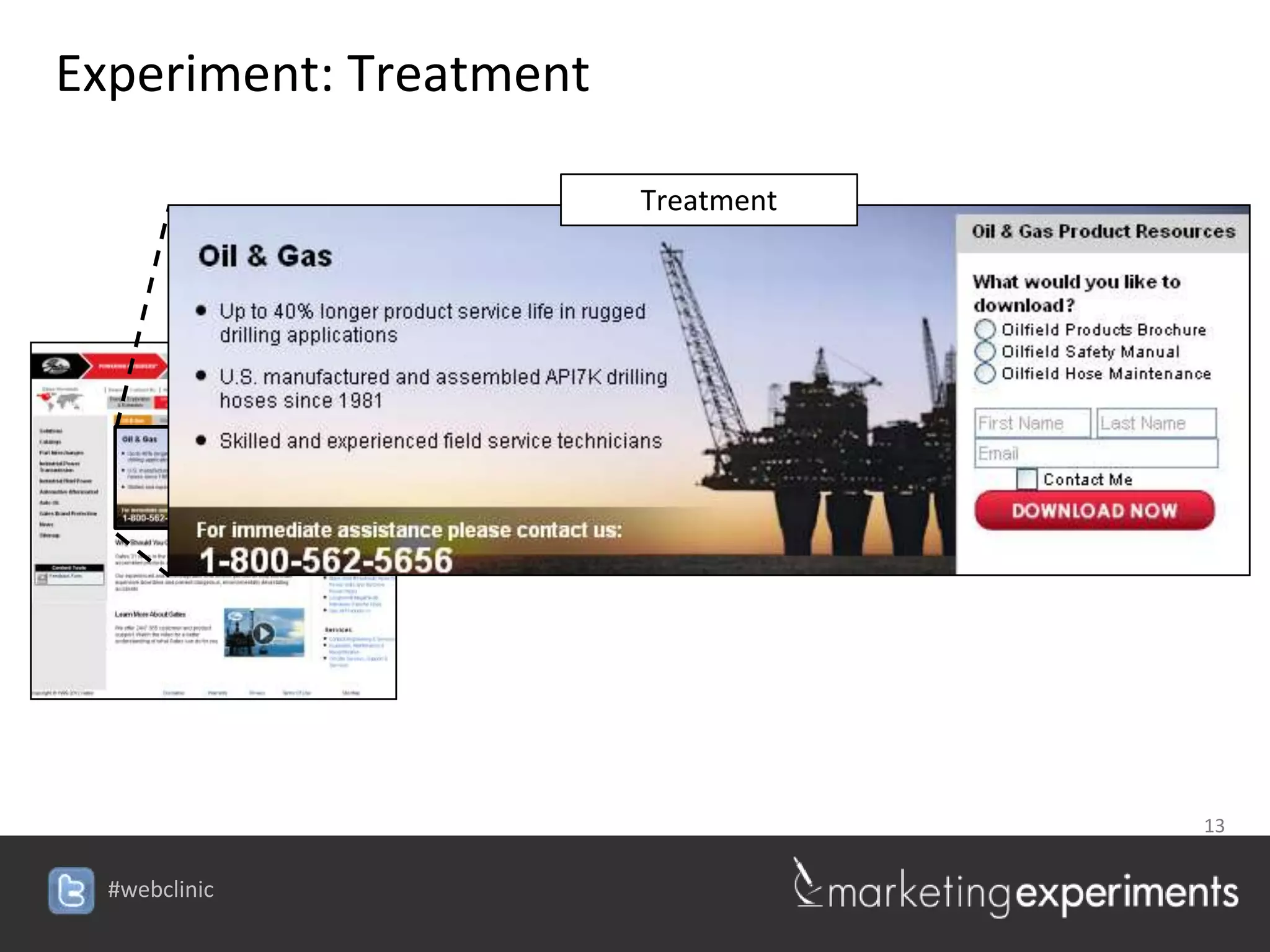 Experiment: Treatment

                        Treatment




                                    13


  #webclinic
 