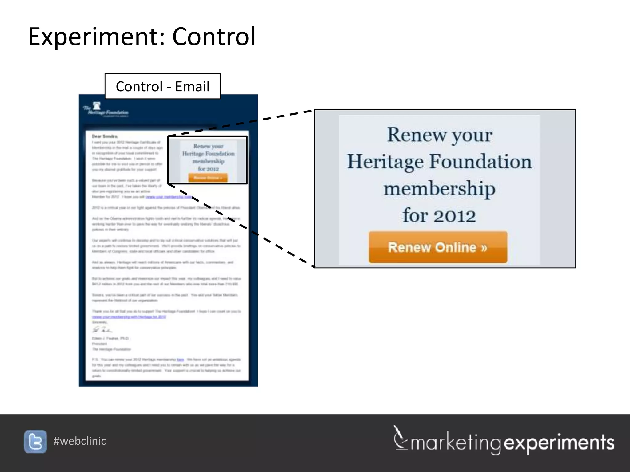 Experiment: Control
               Control - Email




  #webclinic
 