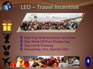 Paid Trip With Exclusive Activities
One Week Of Pure Pampering
Top-notch Training
Friendship, Fun, Special Gifts
 