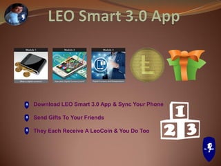 Download LEO Smart 3.0 App & Sync Your Phone
Send Gifts To Your Friends
They Each Receive A LeoCoin & You Do Too
 