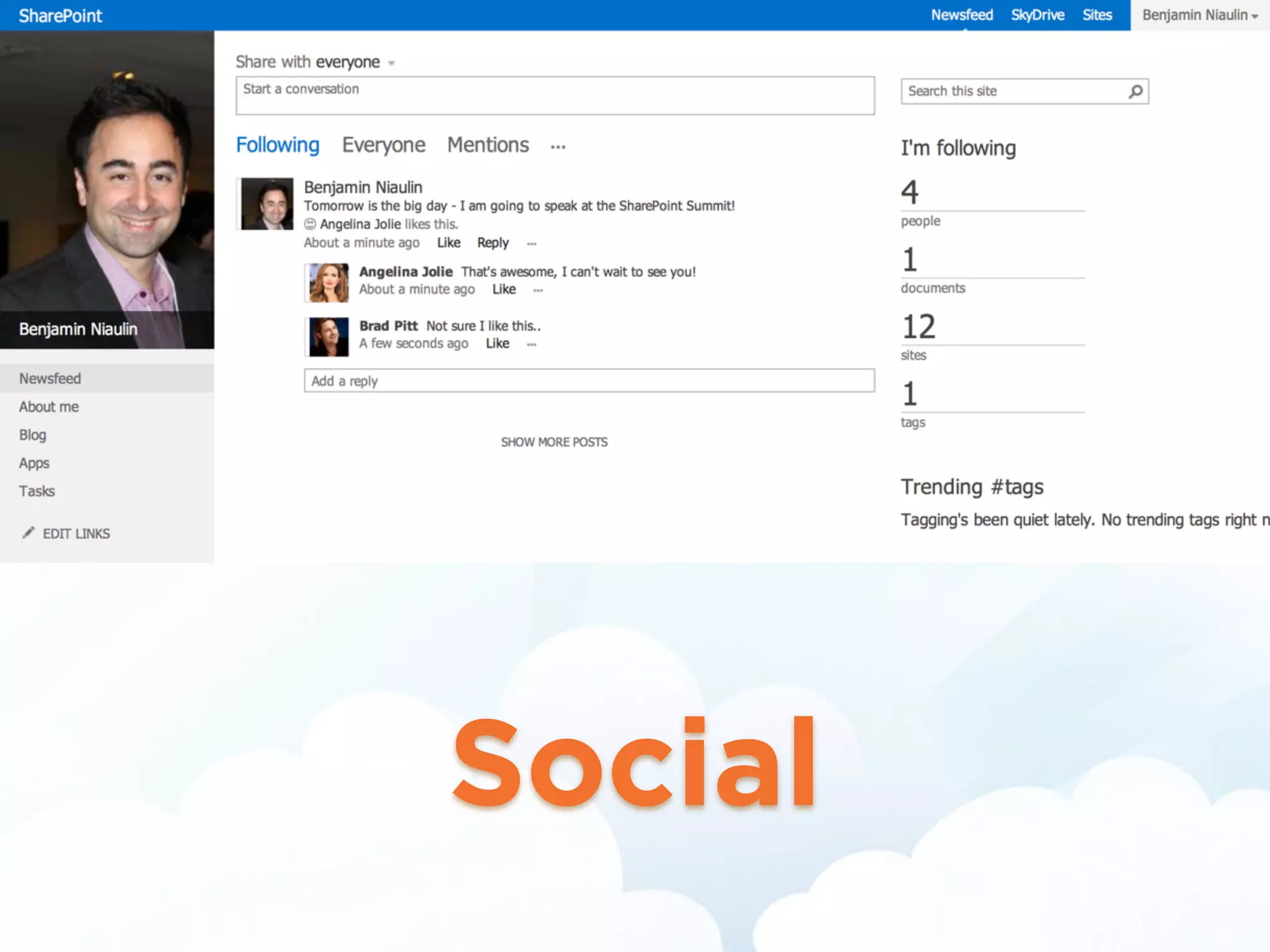 Social in SharePoint 2013
New Features - Our day
Social
 