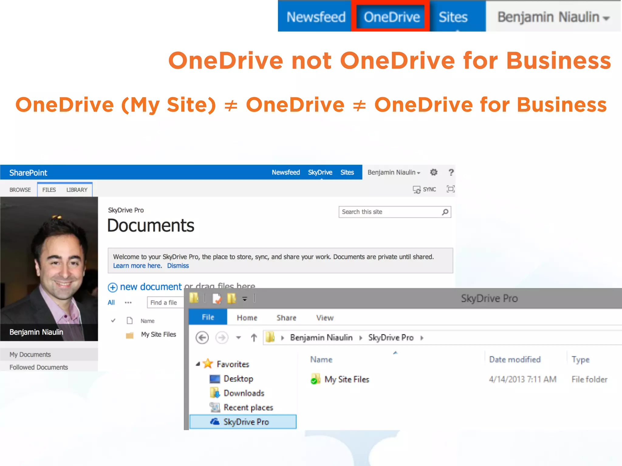 OneDrive not OneDrive for Business
OneDrive (My Site) ≠ OneDrive ≠ OneDrive for Business
 