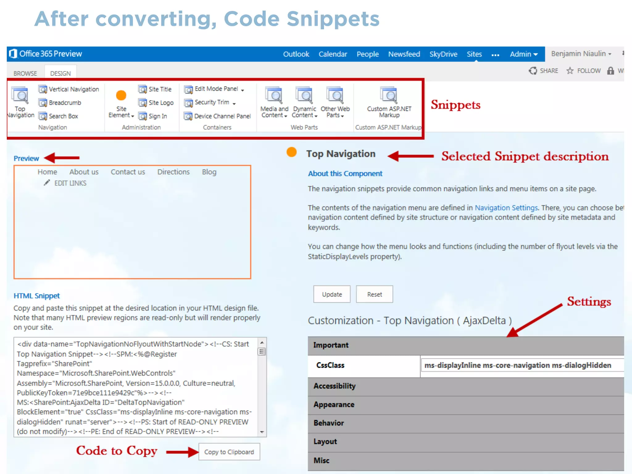 After converting, Code Snippets
 