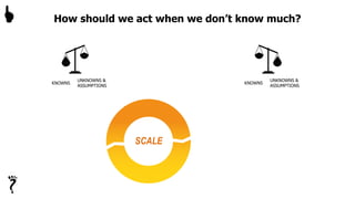 How should we act when we don’t know much?
KNOWNS
UNKNOWNS &
ASSUMPTIONS
KNOWNS
UNKNOWNS &
ASSUMPTIONS
SCALE

 