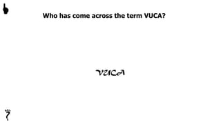 Who has come across the term VUCA?
VUCA

 