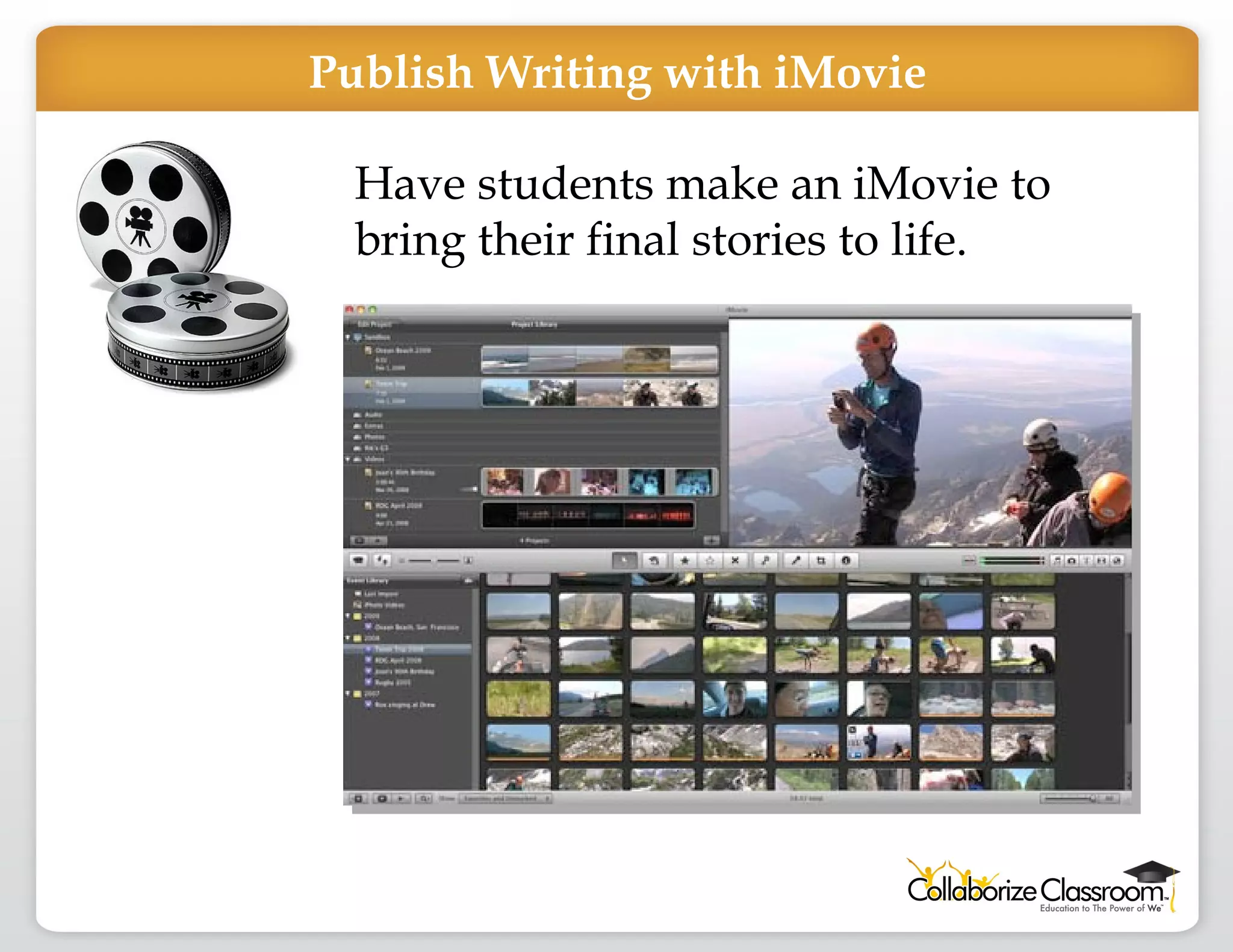 Have students make an iMovie to bring their final stories to life. Publish Writing with iMovie 