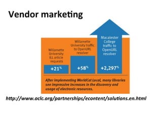 h"p://www.oclc.org/partnerships/econtent/solu4ons.en.html	
  
Vendor	
  marke5ng	
  
 