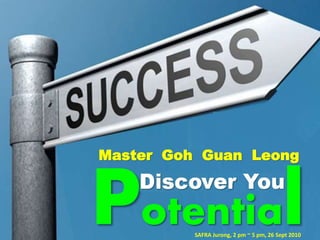 Master Goh Guan Leong



Potential SAFRA Jurong, 2 pm ~ 5 pm, 26 Sept 2010
 
