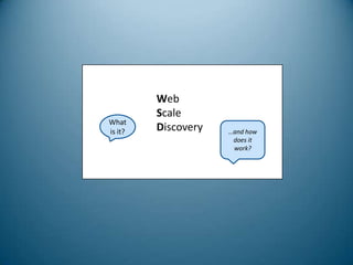 What
is it?

Web
Scale
Discovery

…and how
does it
work?

 