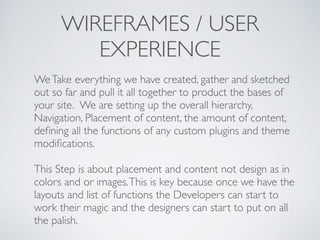 WIREFRAMES / USER 
EXPERIENCE 
We Take everything we have created, gather and sketched 
out so far and pull it all togethe...