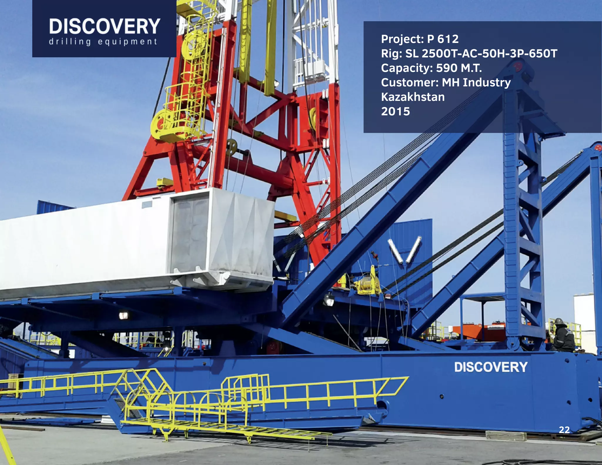 22
Project: P 612
Rig: SL 2500T-AC-50H-3P-650T
Capacity: 590 M.T.
Customer: MH Industry
Kazakhstan
2015
22
 