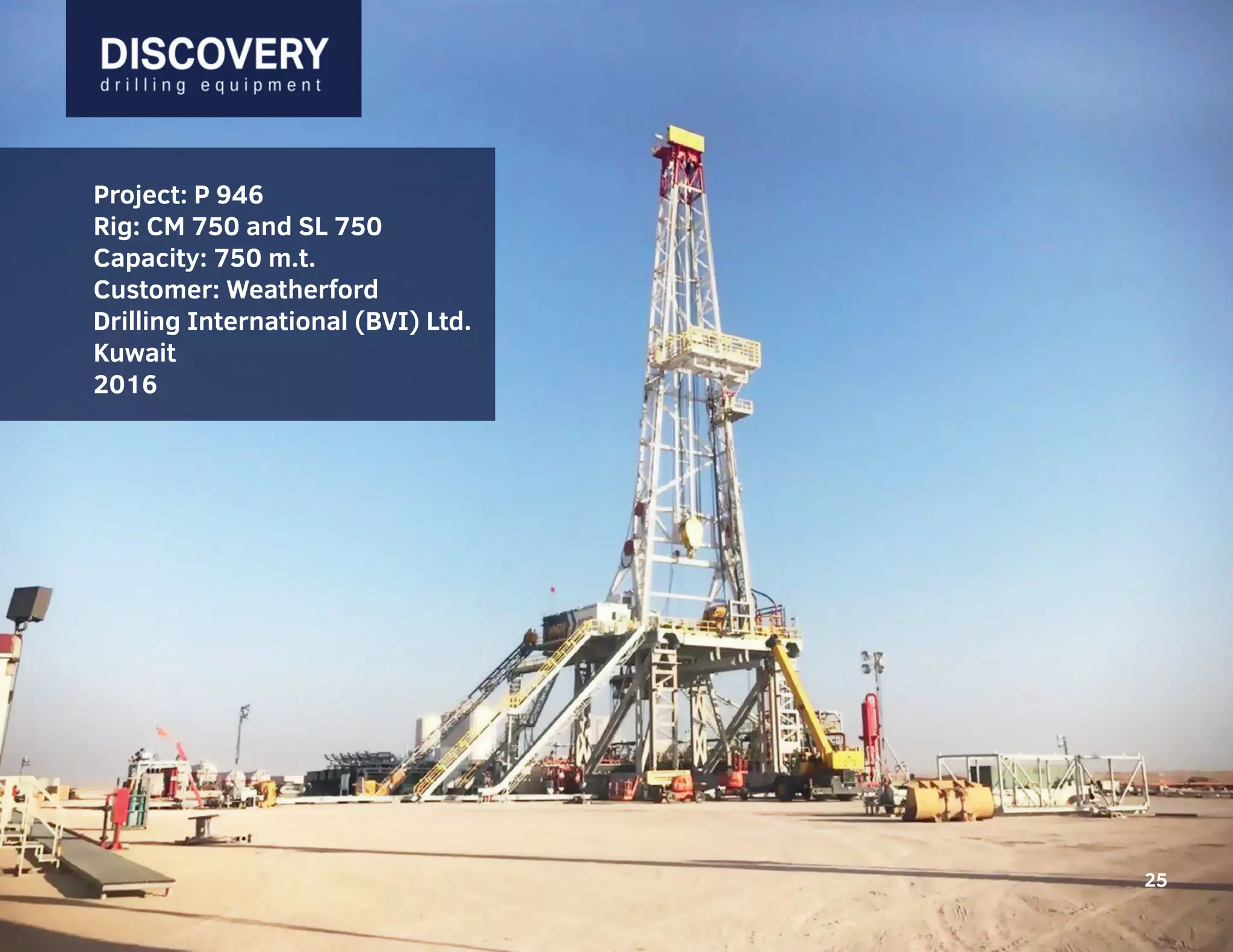 25
Project: P 946
Rig: CM 750 and SL 750
Capacity: 750 m.t.
Customer: Weatherford
Drilling International (BVI) Ltd.
Kuwait
2016
25
 