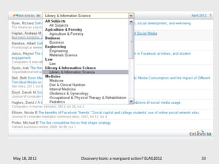 May 18, 2012   Discovery tools: a rearguard action? ELAG2012   33
 