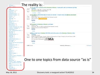 The reality is:




                 One to one topics from data source “as is”


May 18, 2012              Discovery tools: a rearguard action? ELAG2012   34
 