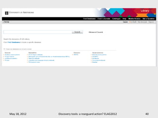 May 18, 2012   Discovery tools: a rearguard action? ELAG2012   40
 
