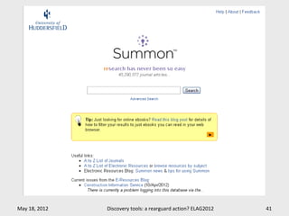 May 18, 2012   Discovery tools: a rearguard action? ELAG2012   41
 