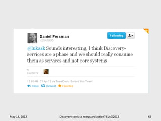 May 18, 2012   Discovery tools: a rearguard action? ELAG2012   65
 