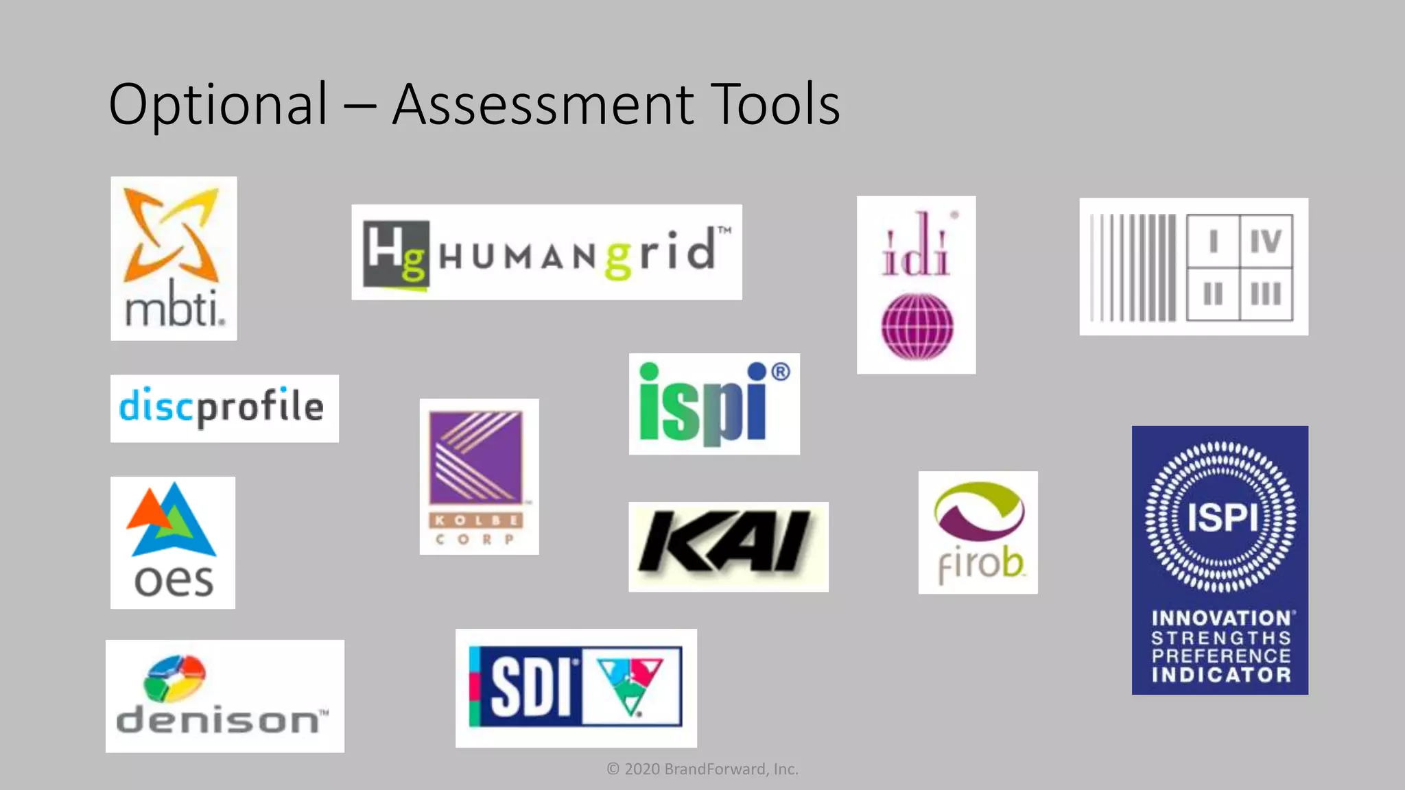 Optional – Assessment Tools
© 2020 BrandForward, Inc.
 