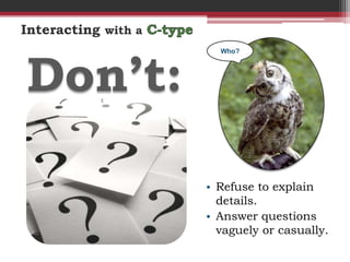 Interacting with a



Don’t:
                       Who?




                     • Refuse to explain
                       details.
                     • Answer questions
                       vaguely or casually.
 