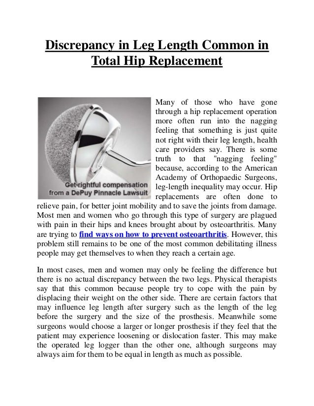 Discrepancy in Leg Length Common in Total Hip Replacement