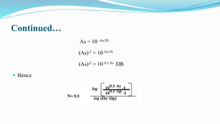 Continued…
As = 10 -As/20
(As)-2 = 10 As/10
(As)-2 = 10 0.1 As DB
 Hence
 