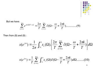 38
)
9
....(
..........
)
2
(
2
)
(















k
n
T
jn
T
k
T
T
e




But we have:
Then from (8) and (9) :












  







d
T
k
T
T
x
e
x
k
c
j
)
2
(
2
).
(
2
1
)
(





)
10
.........(
)
2
(
)
(
1
)
(  














k
c
j
d
T
k
T
x
T
e
x



 