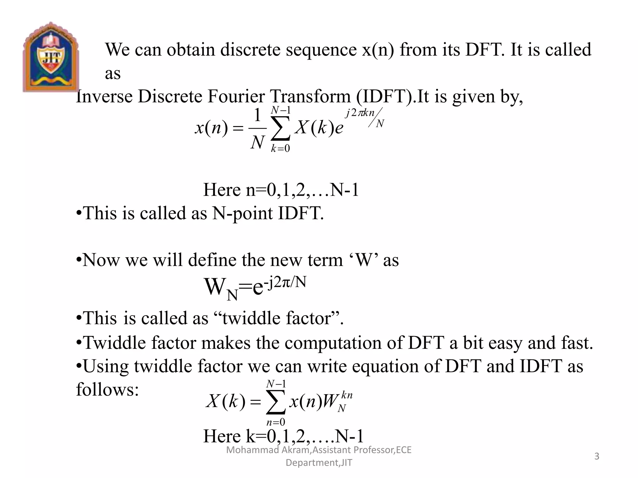 Discrete fourier transform | PPTX