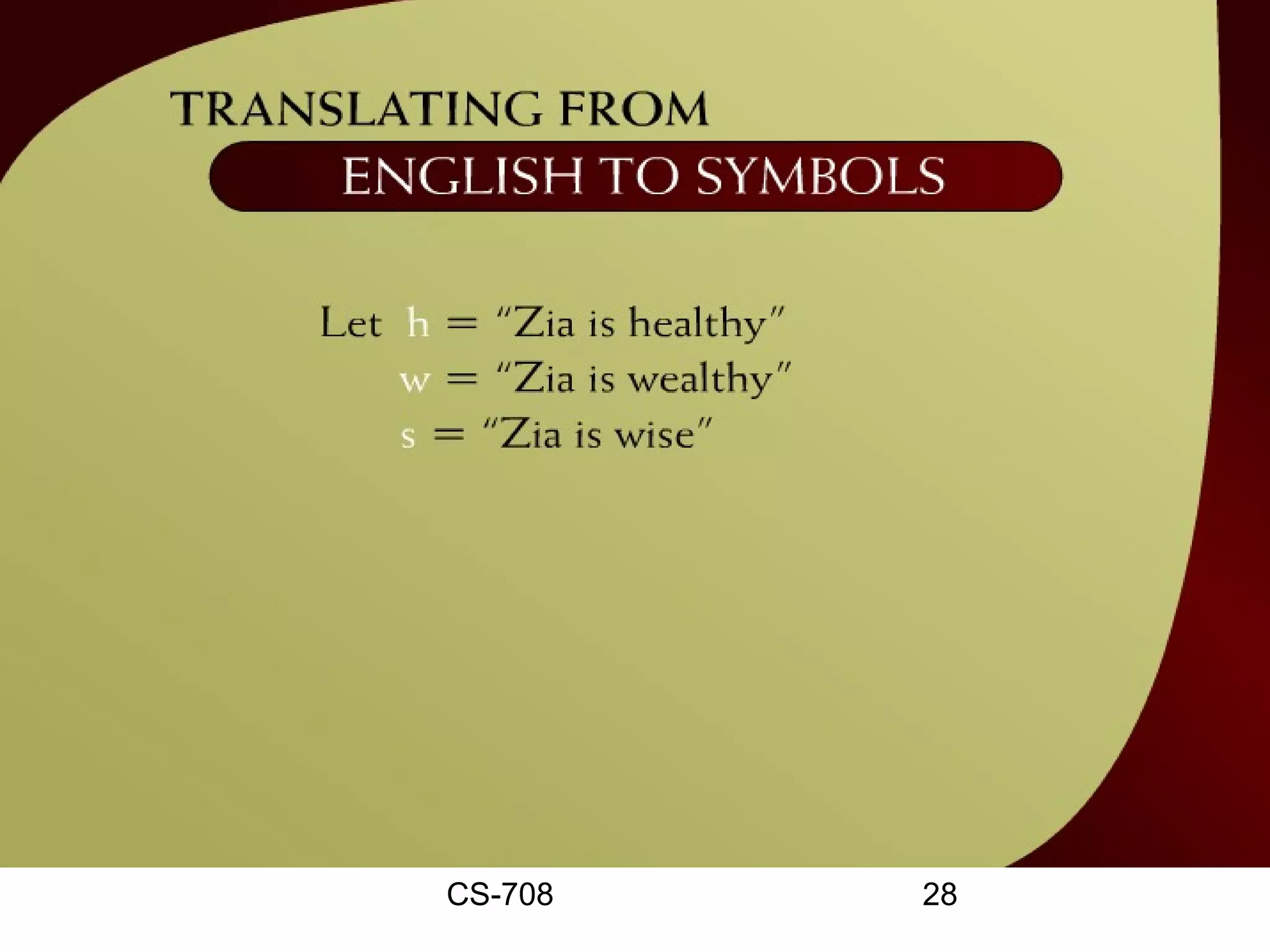 Translating from English to
     Symbols – 16a




        CS-708       28
 