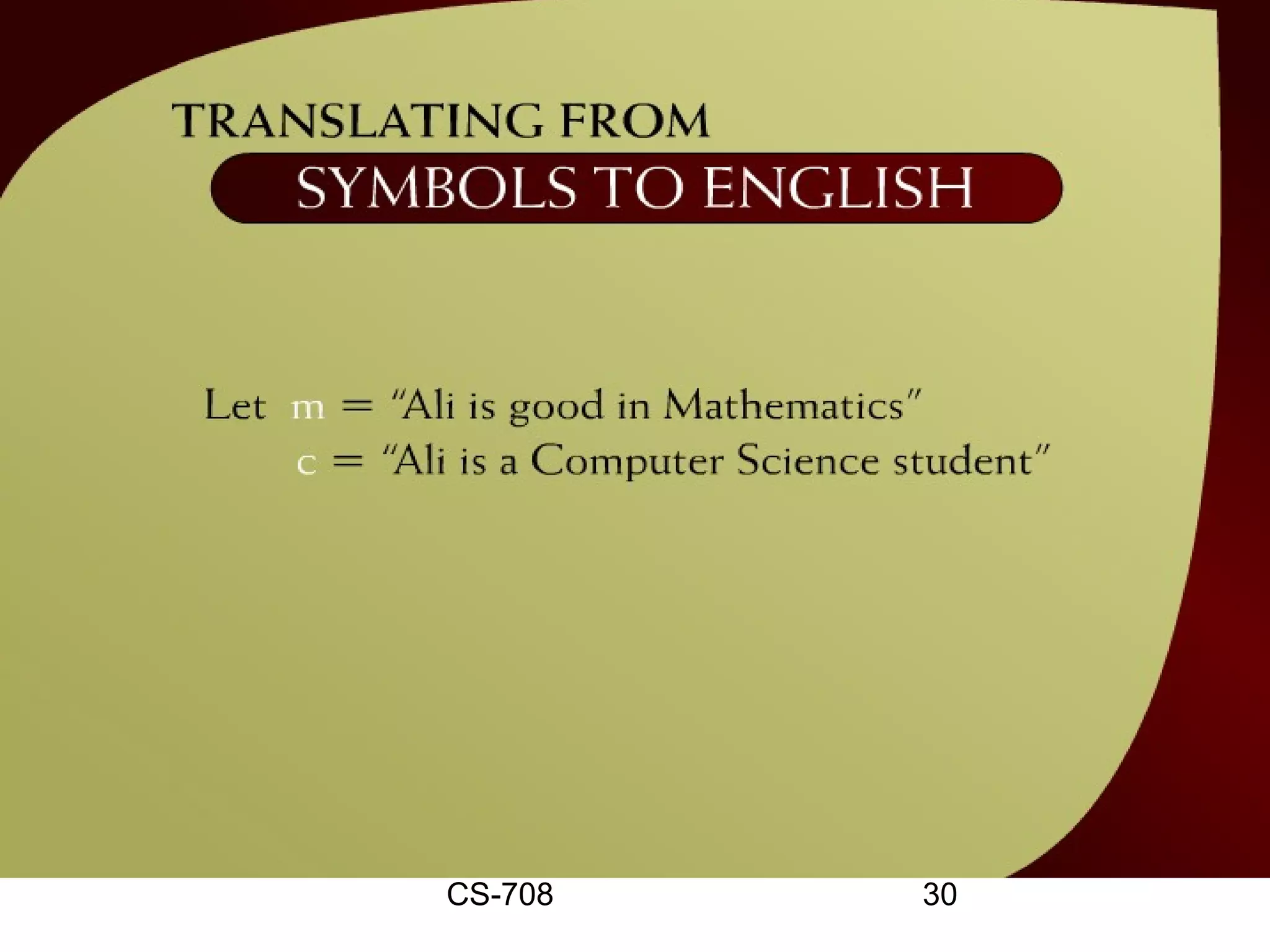 Translating from English to
     Symbols – 17a




        CS-708       30
 