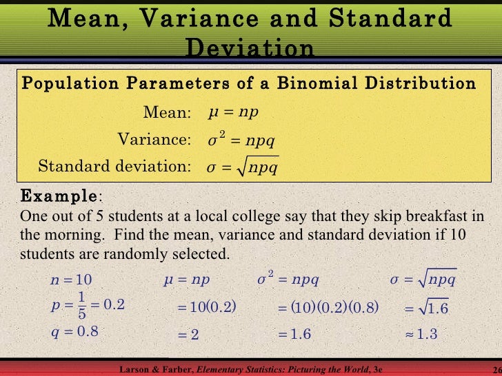 the mean variance and standard deviation 44 measures of variability: range, variance, and standard deviation while mean and median tell you about the center of your observations, it says nothing about the 'spread' of the numbers. the mean variance and standard deviation 44 measures of variability: range, variance, and standard deviation while mean and median tell you about the center of your observations, it says nothing about the 'spread' of the numbers.